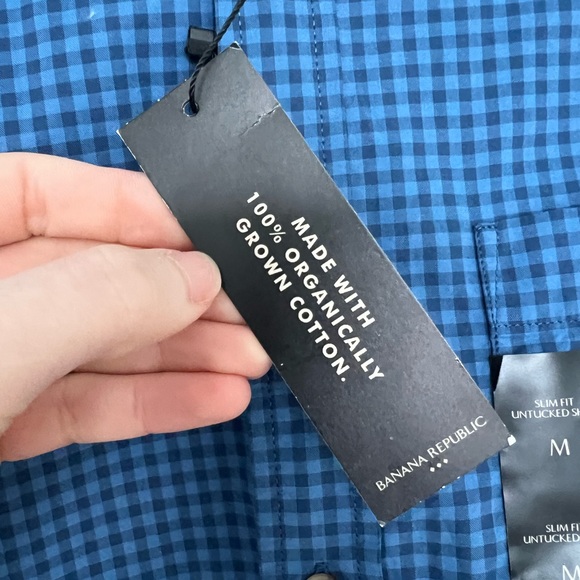 Men’s Banana Republic size M 100% cotton blue plaid checkered collared shirt NWT - Picture 4 of 7